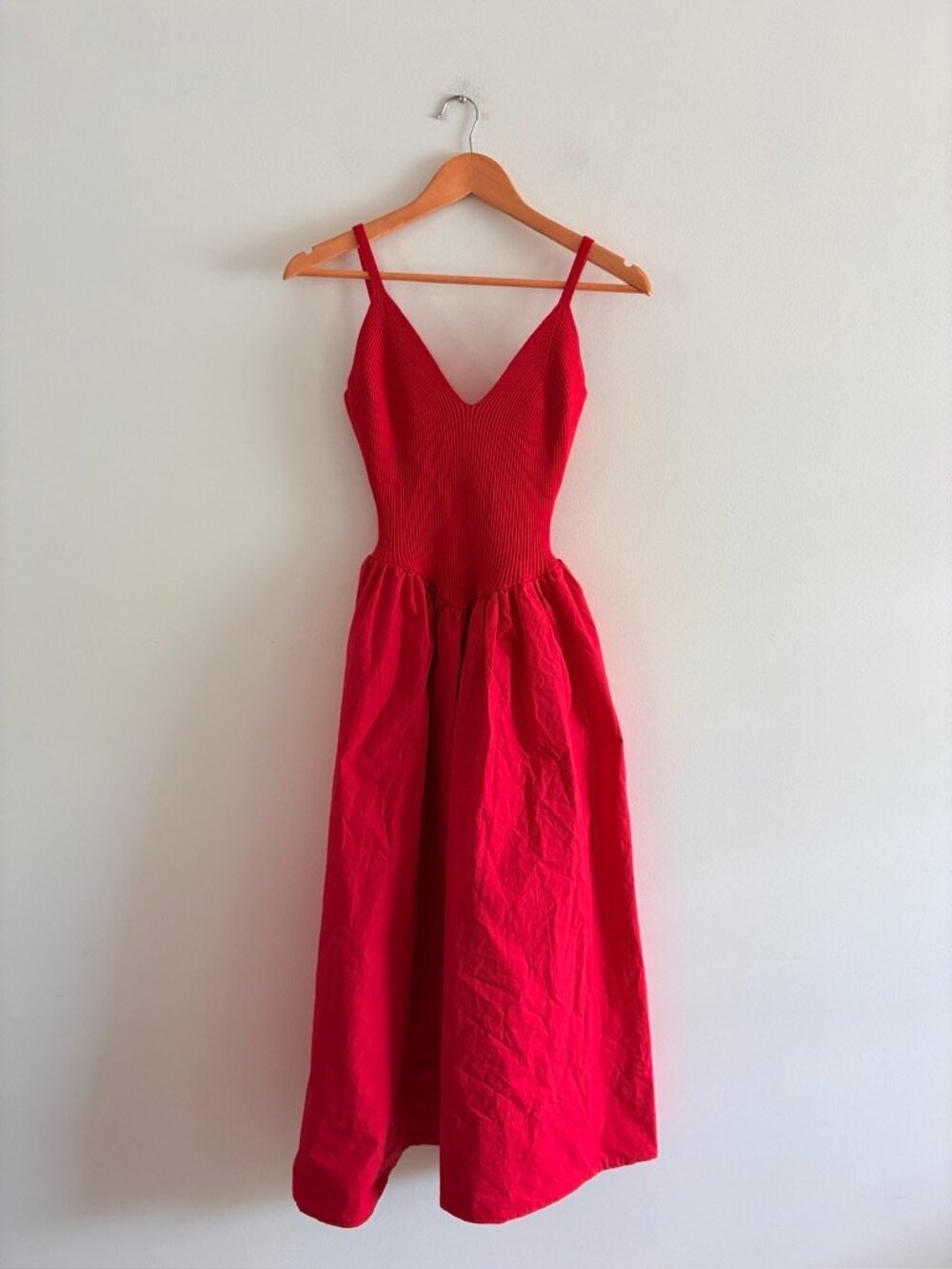 Torn By Ronny Kobo Monica Midi Dress Ribbed Poplin Crimson Red NWOT Size Small - Picture 5 of 10